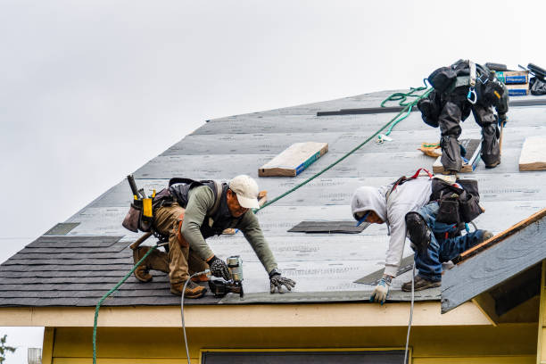 Professional Gutter Installation technician working in Canton, MA